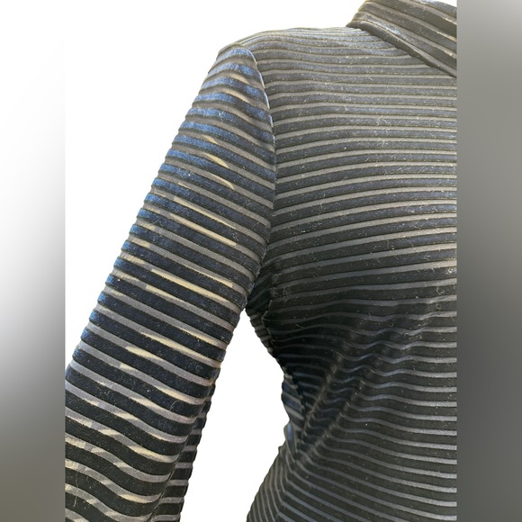 Lulus Ticket to Chic Navy Blue Striped Velvet Balloon Sleeve Dress - Picture 10 of 13